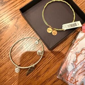 NWT 2 Alex and Ani silver and gold charm bracelets with gift box